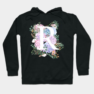 botanical monogram alphabet R hydrangea flowers Hoodie